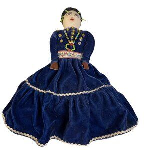 Vintage Handmade Navajo Doll Velvet Dress Beads Native American Indian 1960s